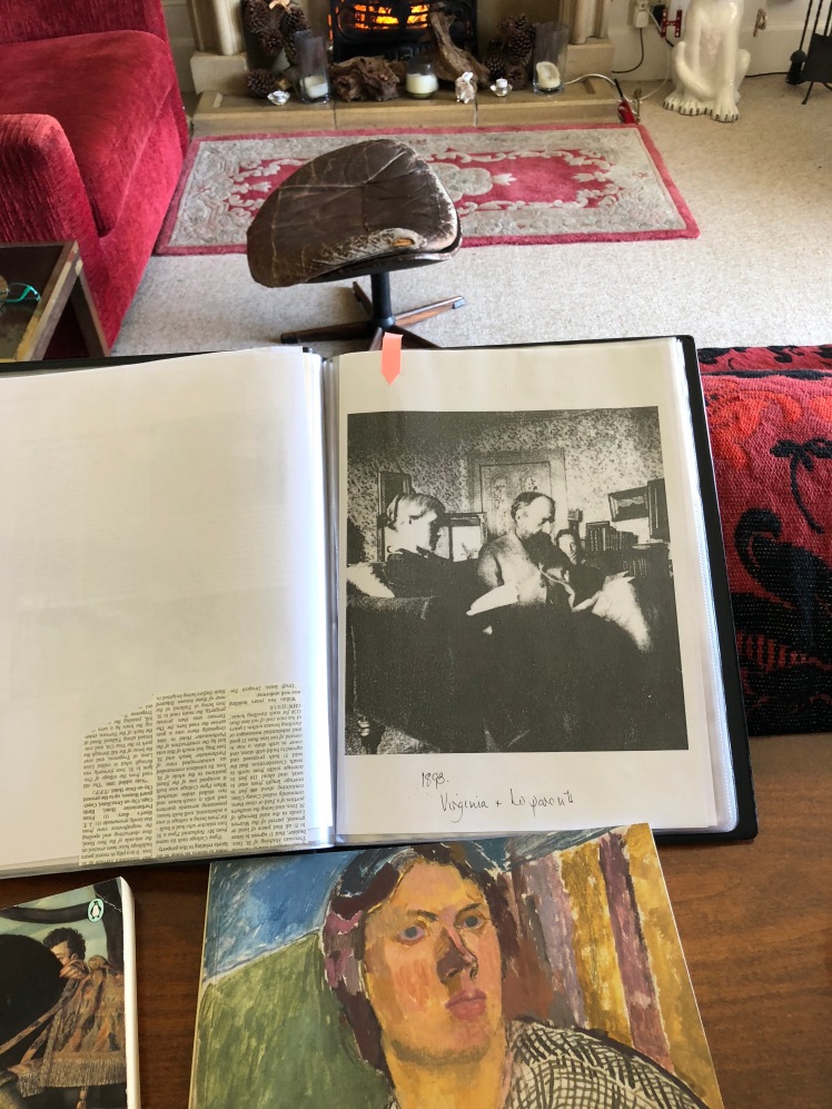 Photo of a photo taken in the same room. The famous photograph shows Julia, Leslie and Virginia Stephen in this very room in Talland House.