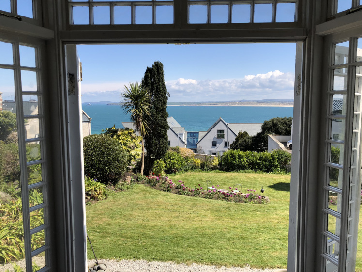 Looking out through the drawing room windows at Talland House. You can't quite see the lighthouse from the angle of my photo but it's very present.